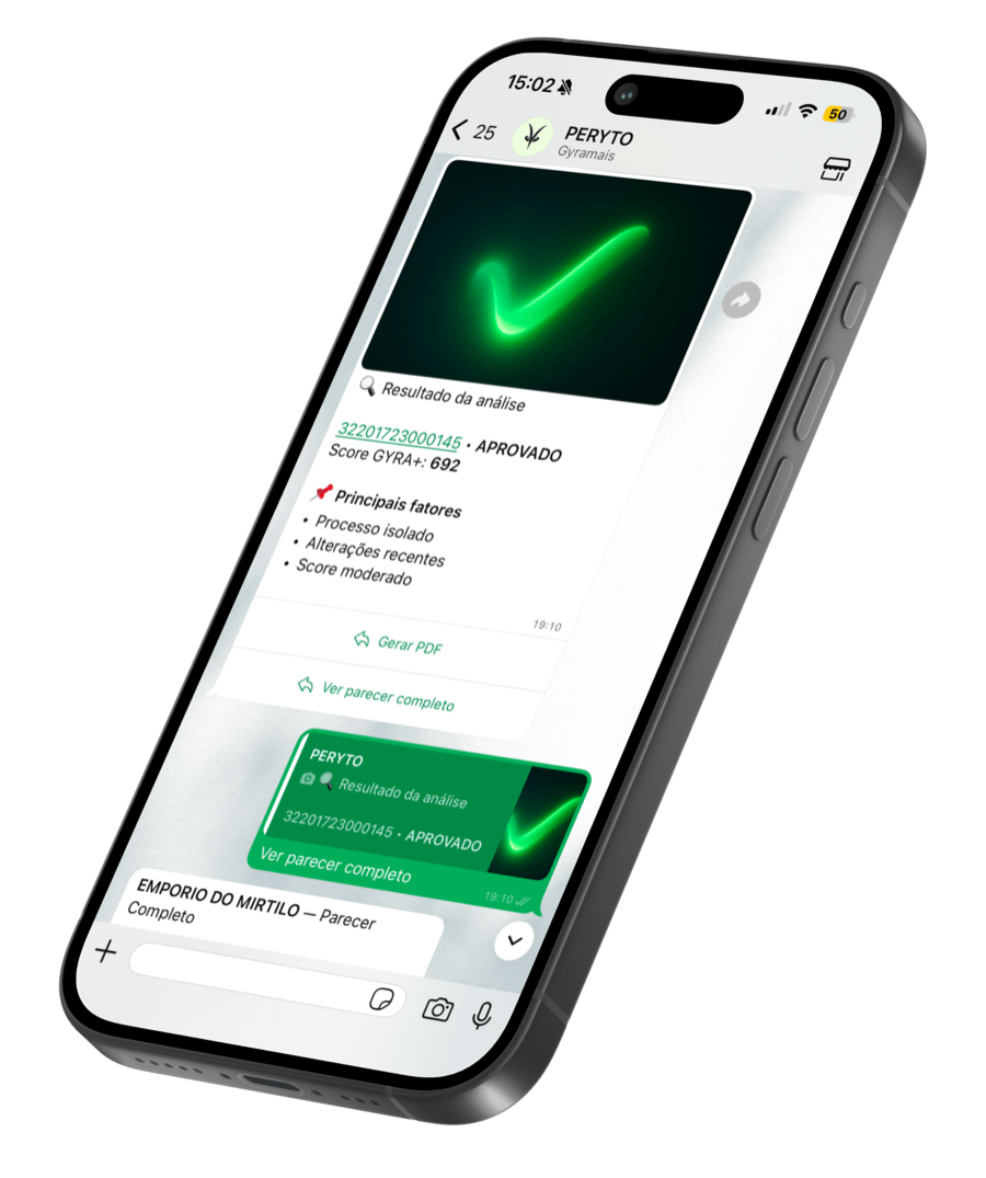 Conversa de análise de crédito do Peryto no WhatsApp